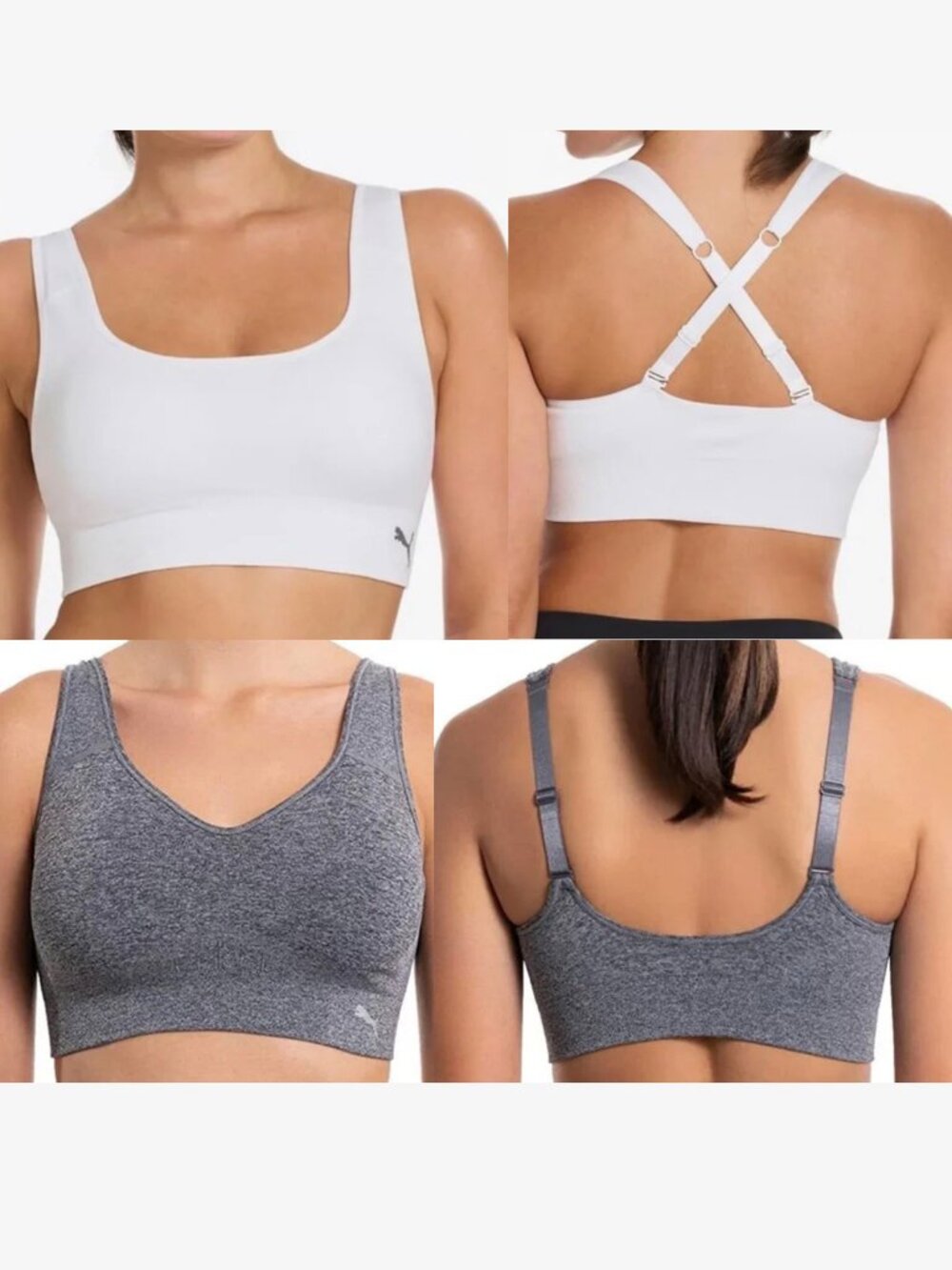 PUMA 2-Pack Seamless Square Neck Sports Convertible Bras White Grey (M) NWOT!